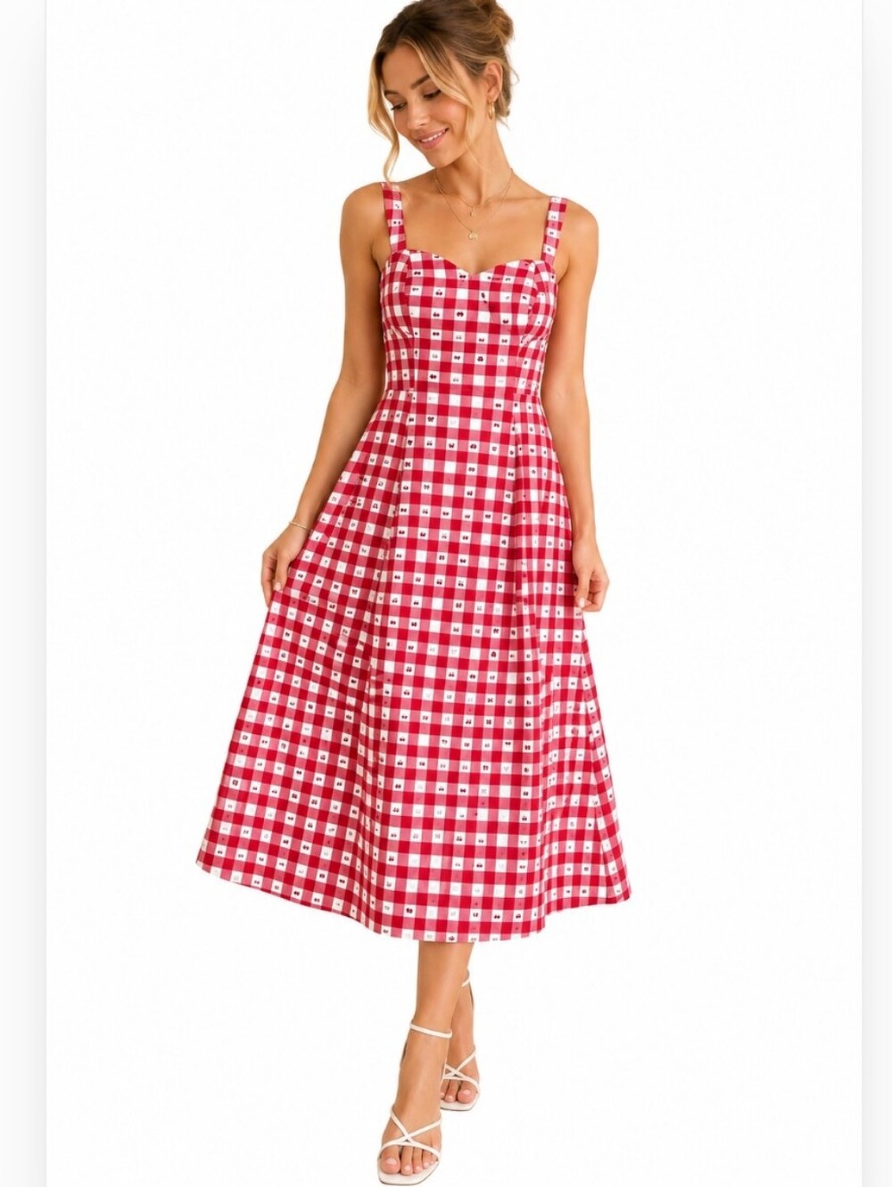 Avec Les Filles Cherry Gingham Bustier Midi Dress Size 6 NWT Cottagecore